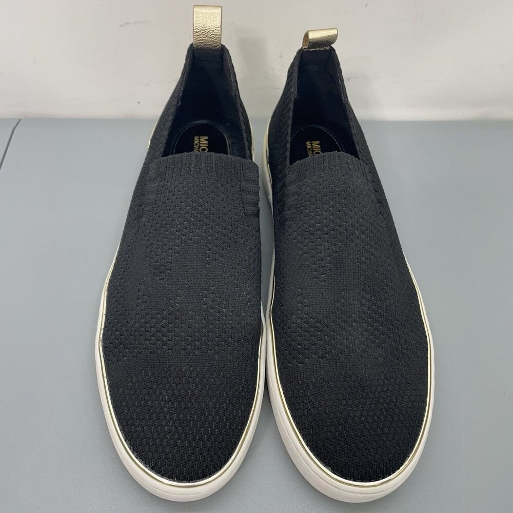 Michael Kors Skyler Knit Sneakers Loafers Slip On Black Gold Womens 8.5 - Picture 4 of 14